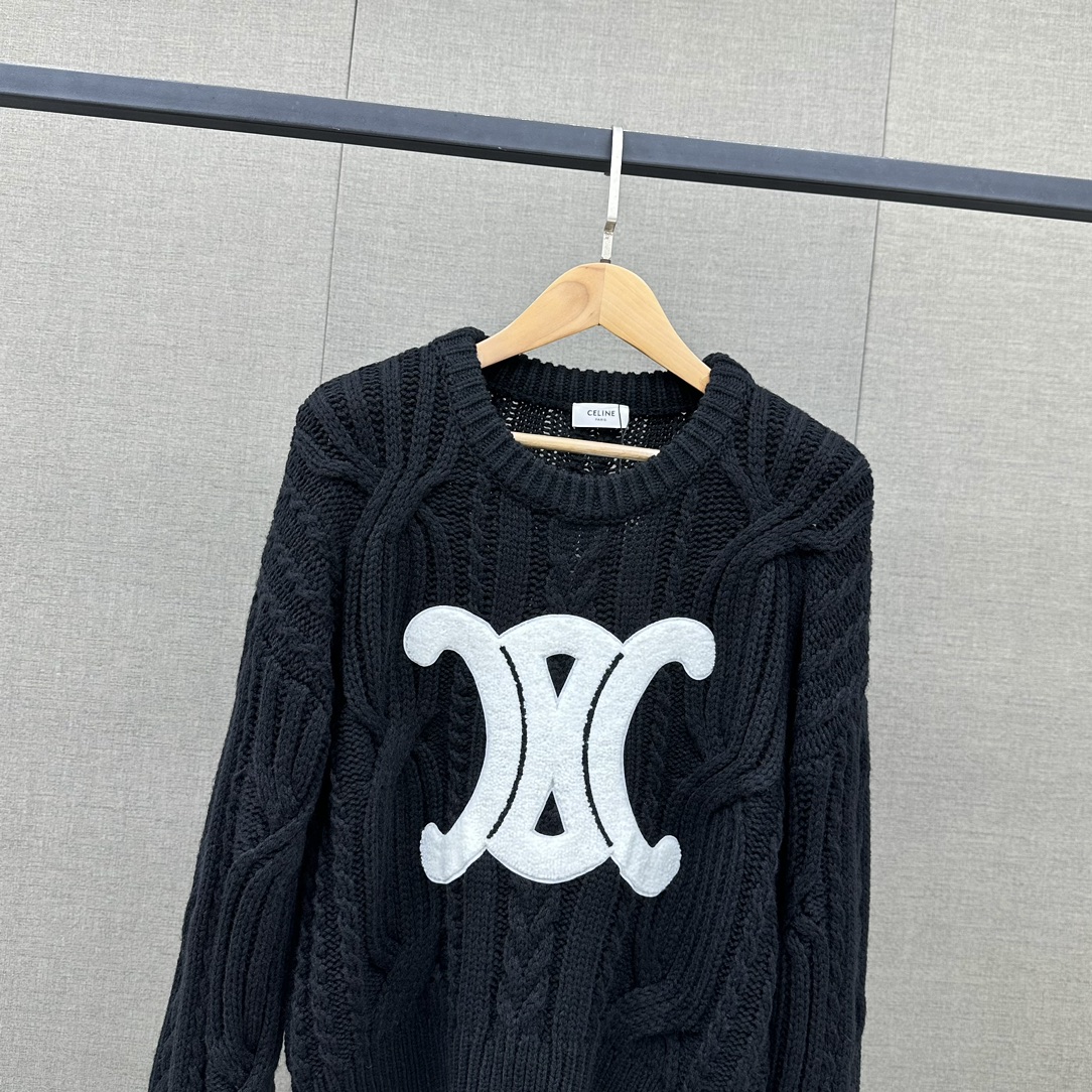 セリーヌ ワイキキスーパーコピー トップス 厚い セーターアウター 暖かい レディース ロゴ ウール製 高級品 ブラック_2