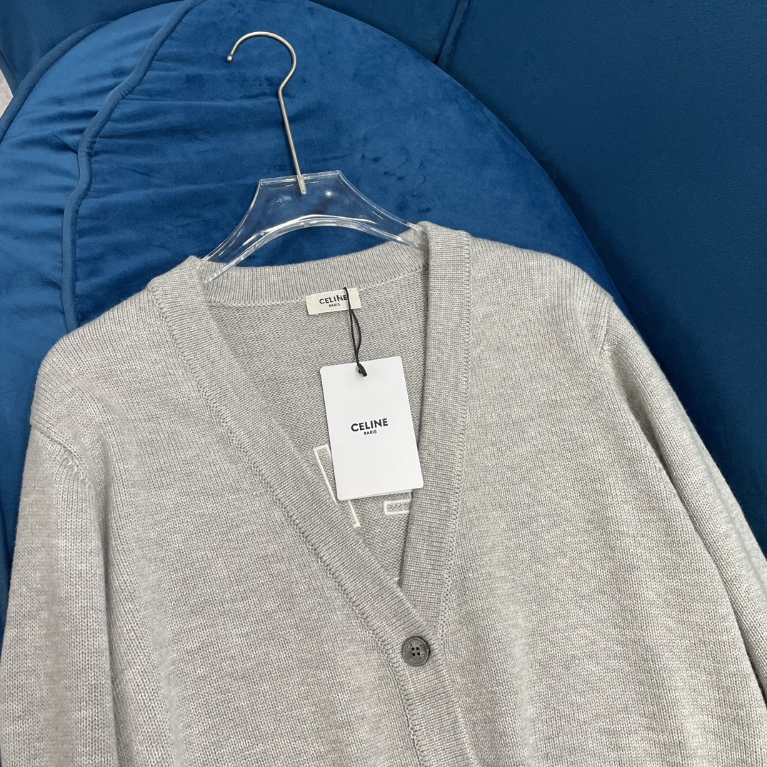セリーヌ ニットセーター激安通販 トップス 厚い セーターニットアウター  暖かい レディース ロゴ 人気新品 シンプル レディース グレイ_2