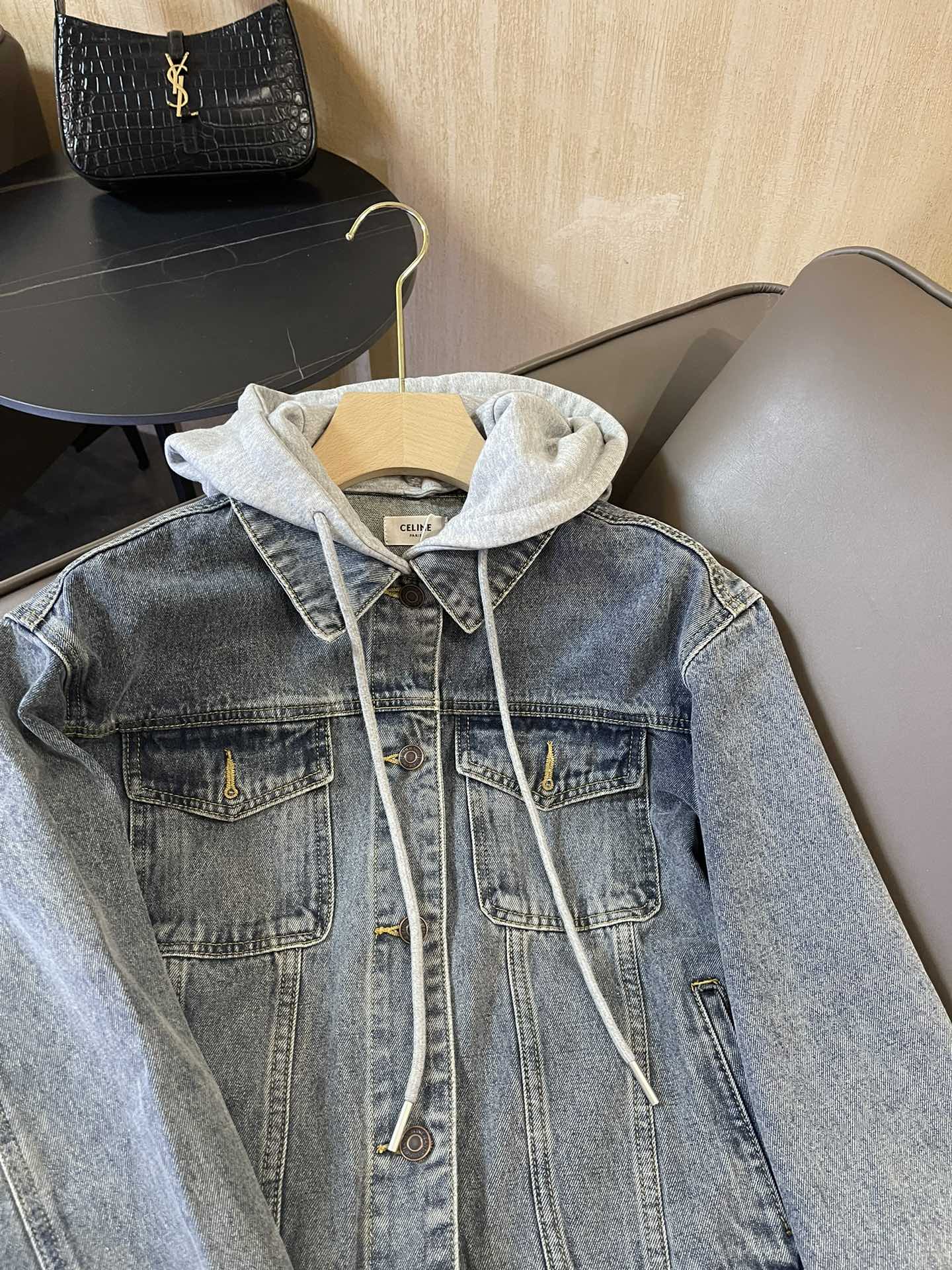 存在感のある celine トレンチ コート メンズ偽物 トップス デニムアウター レディース ジャケット フード付き ブルー_3