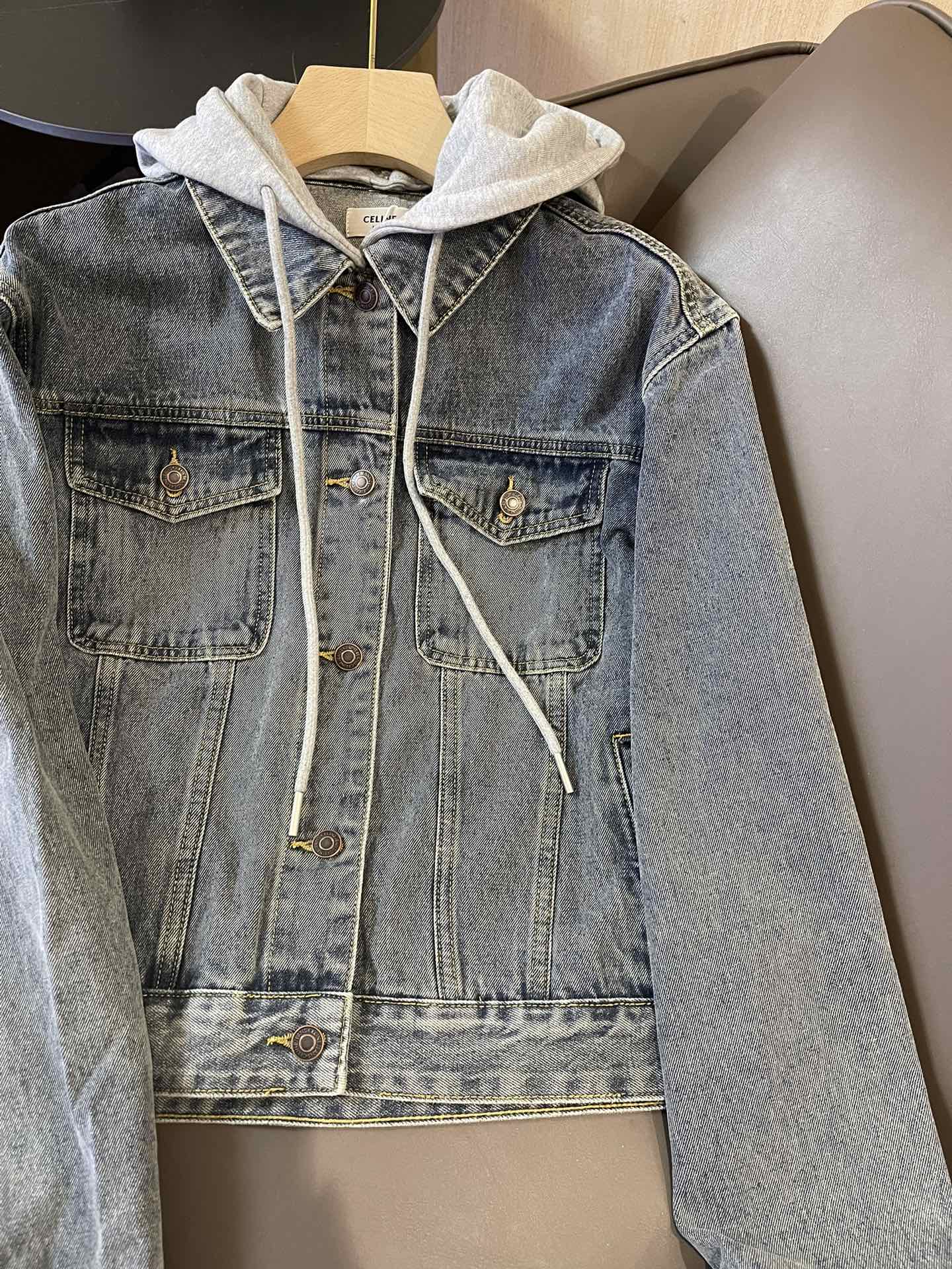 存在感のある celine トレンチ コート メンズ偽物 トップス デニムアウター レディース ジャケット フード付き ブルー_4