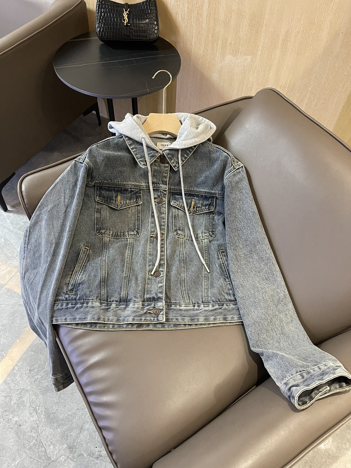 存在感のある celine トレンチ コート メンズ偽物 トップス デニムアウター レディース ジャケット フード付き ブルー_6