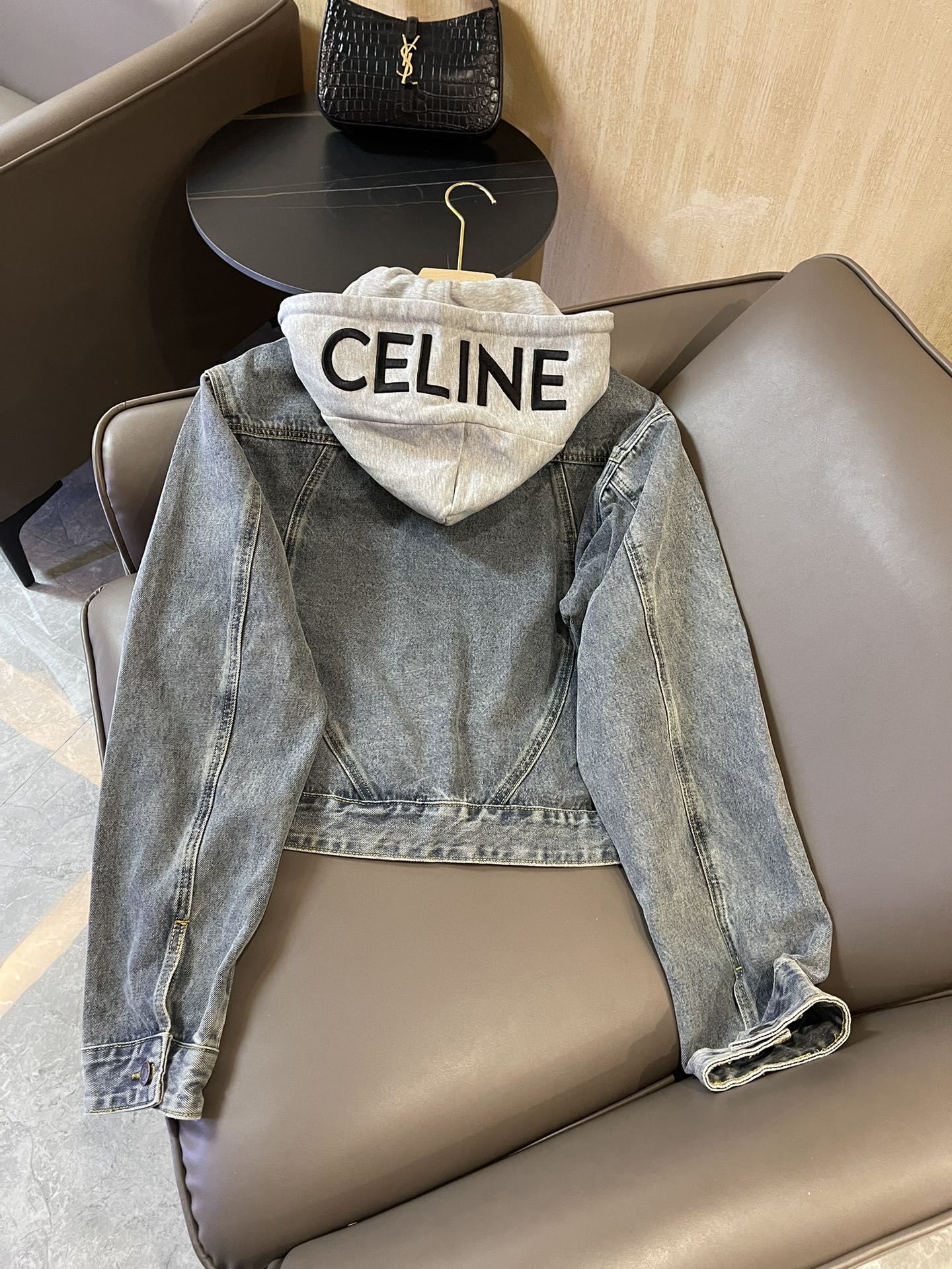 存在感のある celine トレンチ コート メンズ偽物 トップス デニムアウター レディース ジャケット フード付き ブルー_8