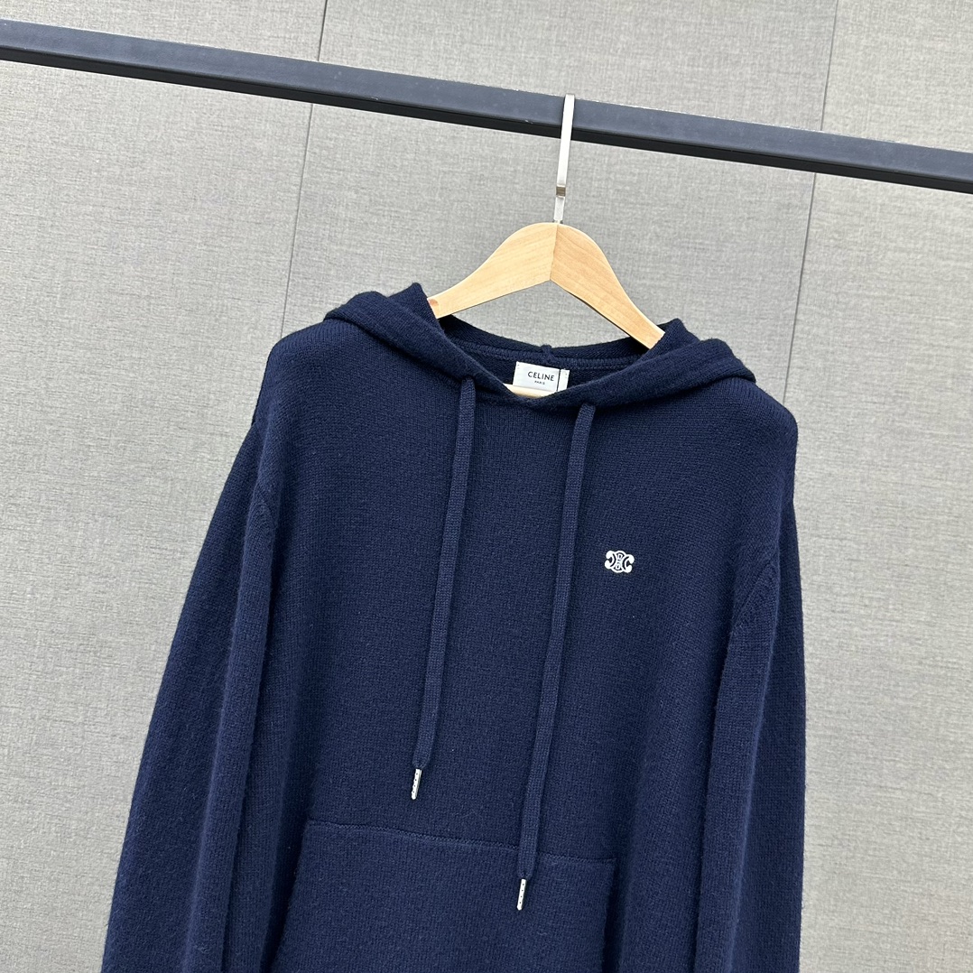 celine モヘア ニット激安通販 トップス セーター ニット 青春 暖かい フード付き カジュアル シンプル ブルー_3