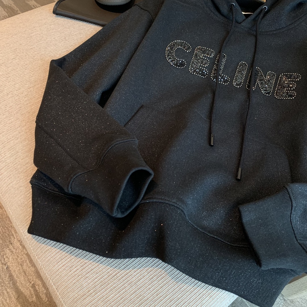 セリーヌ 服装激安通販 フード付き 文字ロゴ パーカー 人気販売トップス シンプル 純綿 レディース ブラック_5