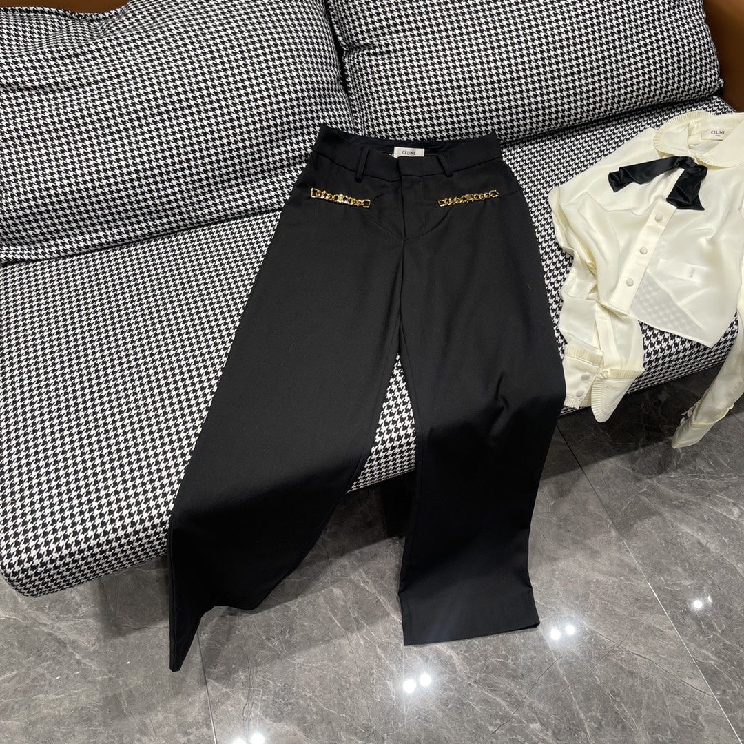 セリーヌ パンツ サイズ感偽物 ズボン 秋服 NEWデザイン スラックス 無地 流行 ファッション ブラック_4