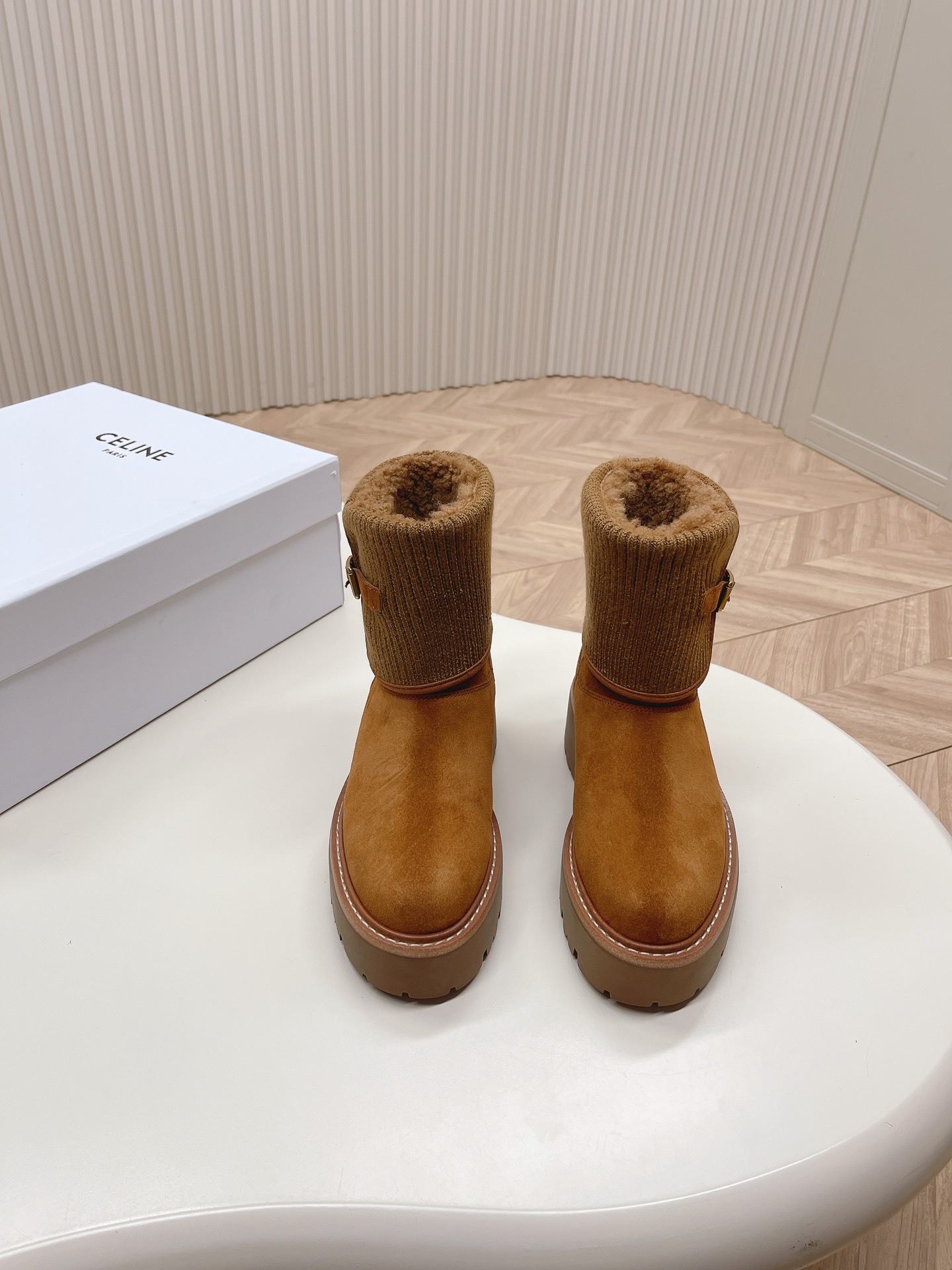 セリーヌ 革靴ｎ級品 ブーツ レディース スノーブーツ  暖かい 冬シューズ 厚底 防寒靴 防寒ブーツ ブラウン_6