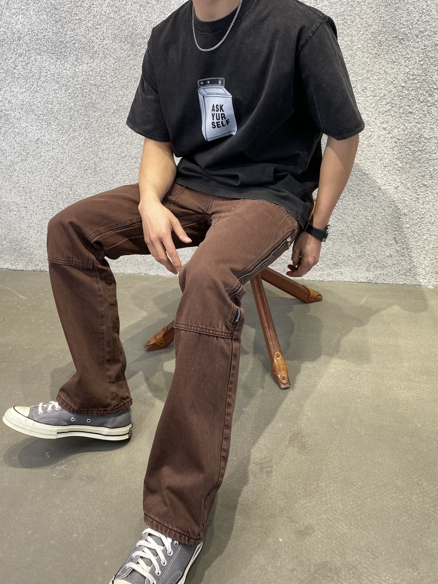 ASKYURSELF アスクユアセルフズボン偽物 パンツ 独特 カジュアルパンツ ジンーズ ファッション コーヒー色_1