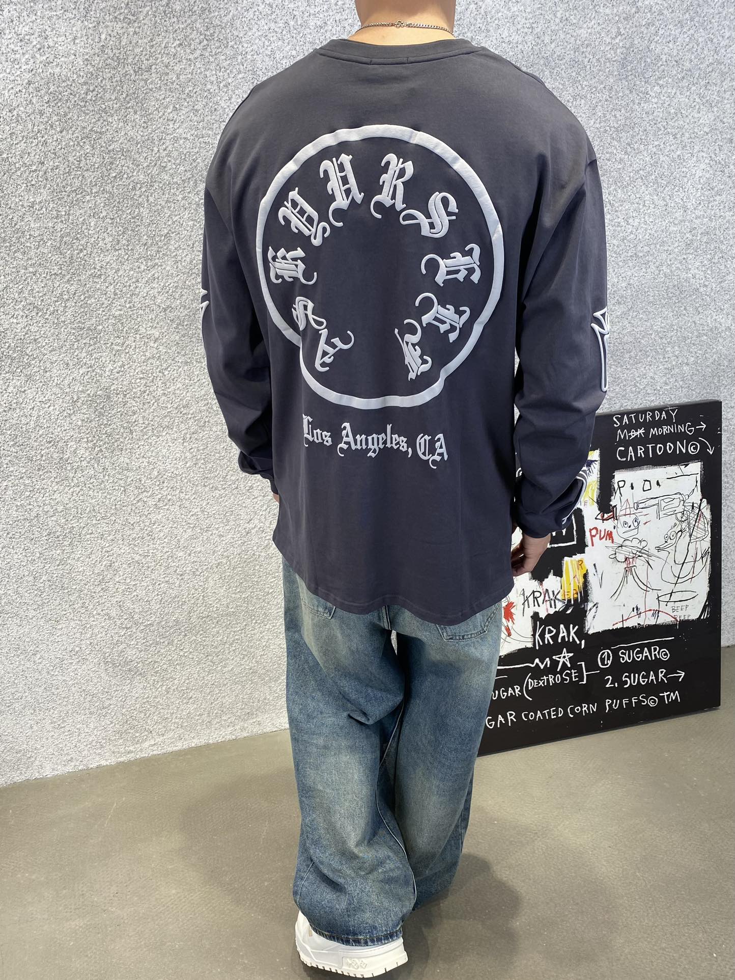 ASKYURSELF tシャツ uネック偽物 長袖 トップス 純綿 ゆったり 人気販売 ファッション 3色可選 グレイ_1