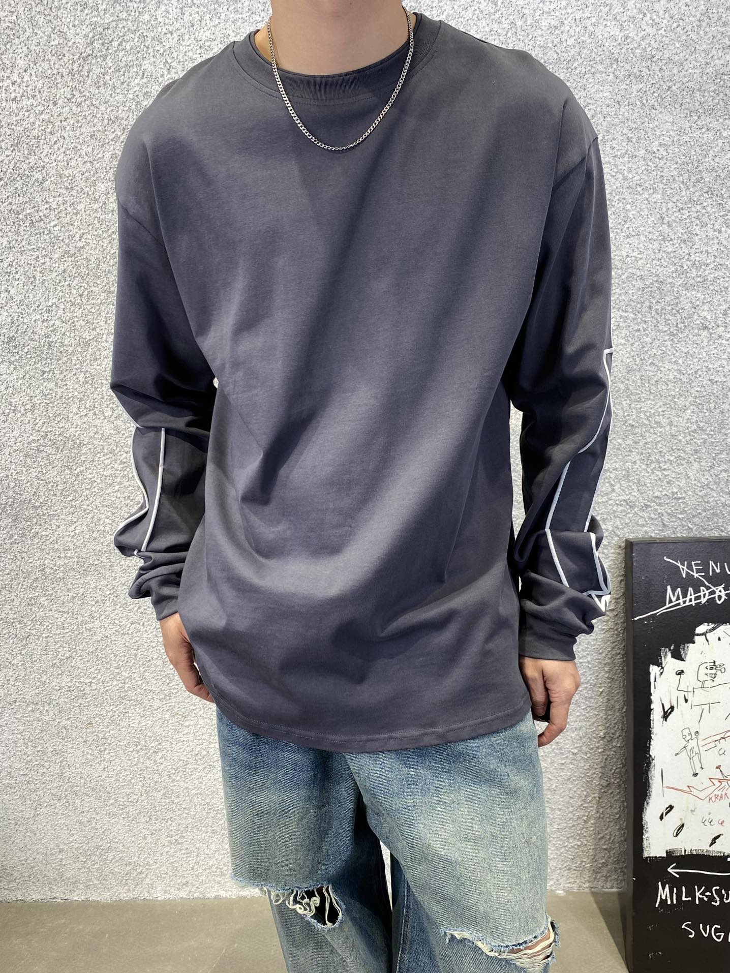 ASKYURSELF tシャツ uネック偽物 長袖 トップス 純綿 ゆったり 人気販売 ファッション 3色可選 グレイ_2