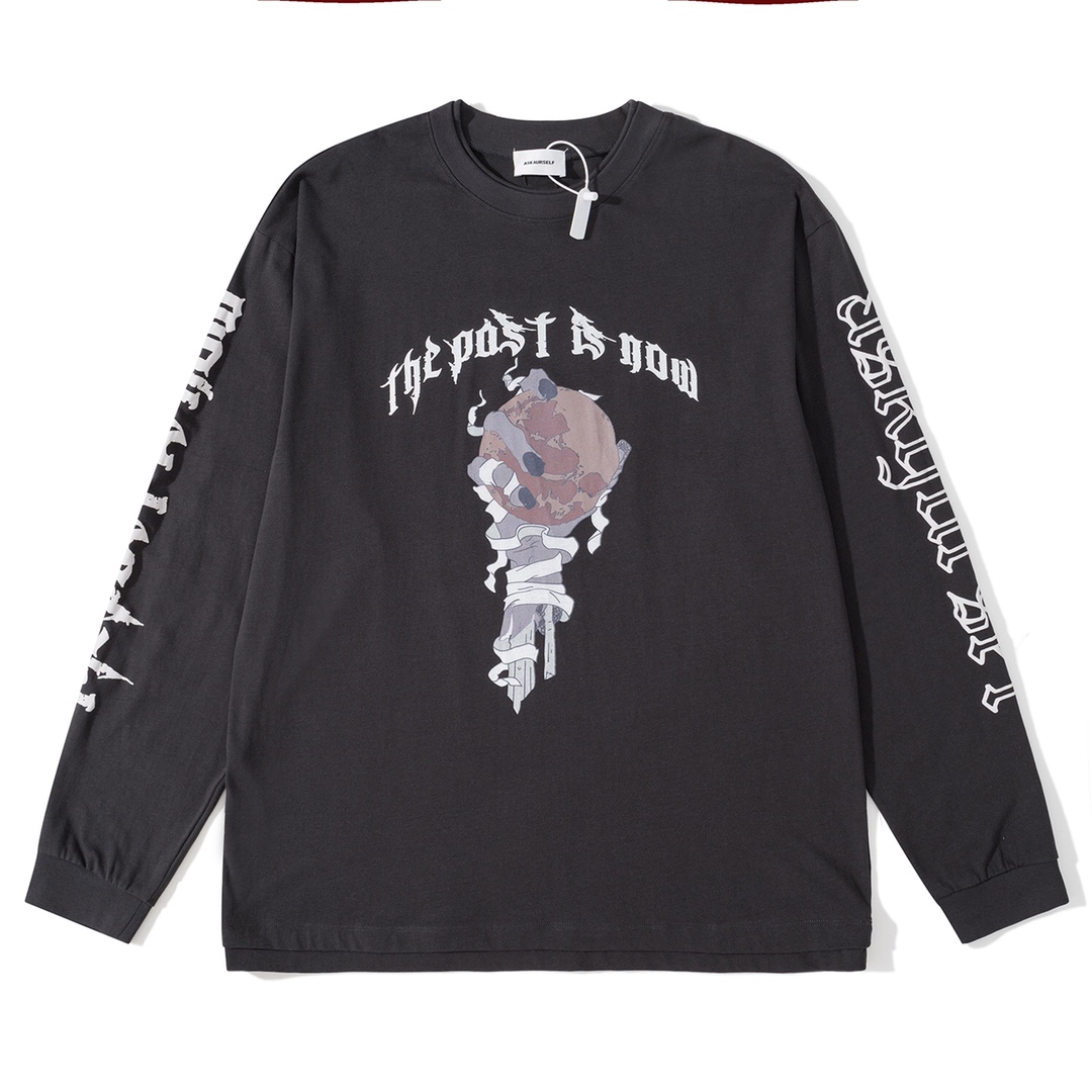 ASKYURSELF 新作到着!!  tシャツ おしゃれｎ級品 長袖 トップス 純綿 ゆったり ファッション ゆったり 人気品 ブラック_1