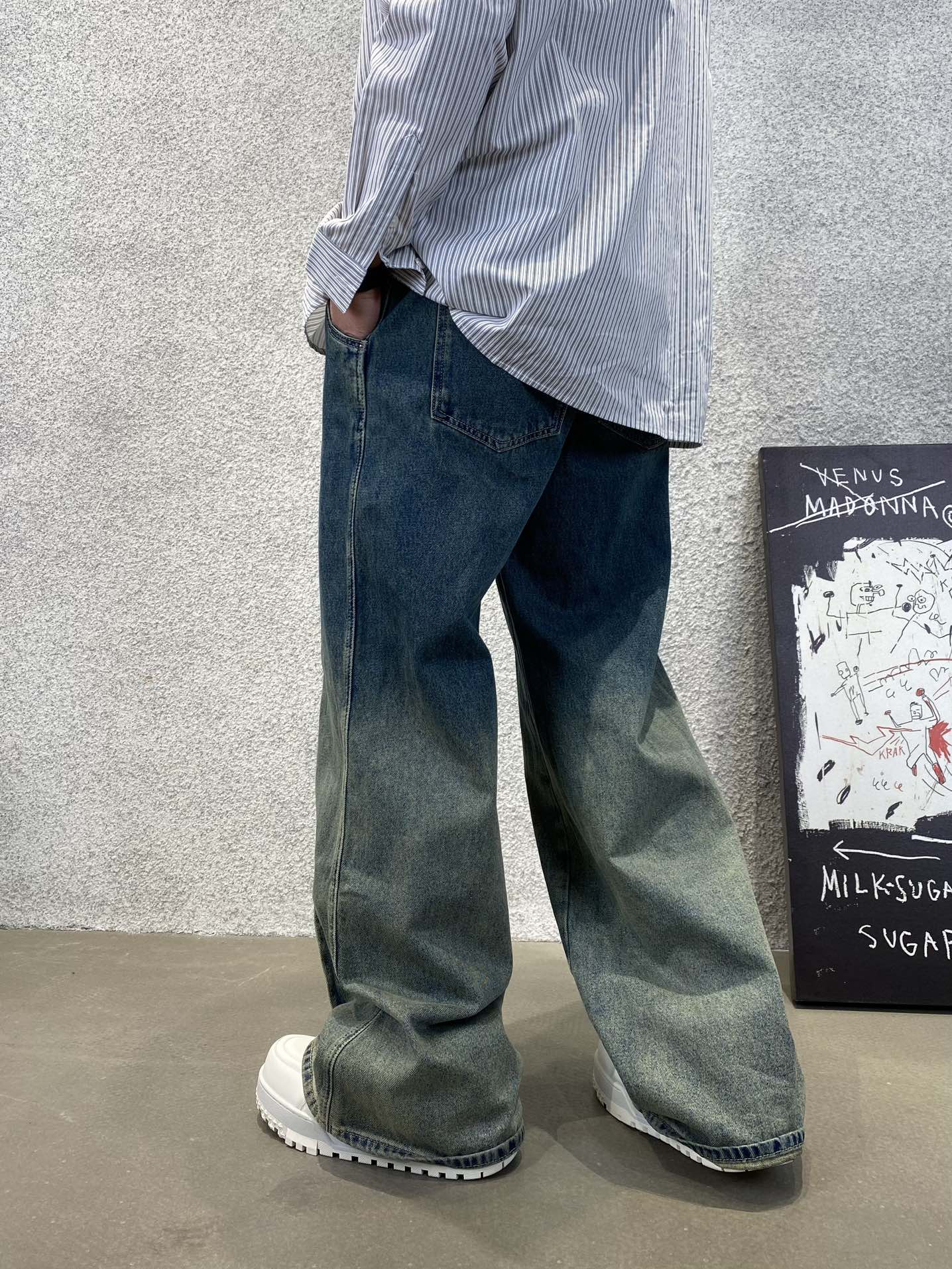 ASKYURSELF アスクユアセルフ デニム激安通販 デニム ジンーズ ズボン 筒形 ゆったり シンプル ブルー_3