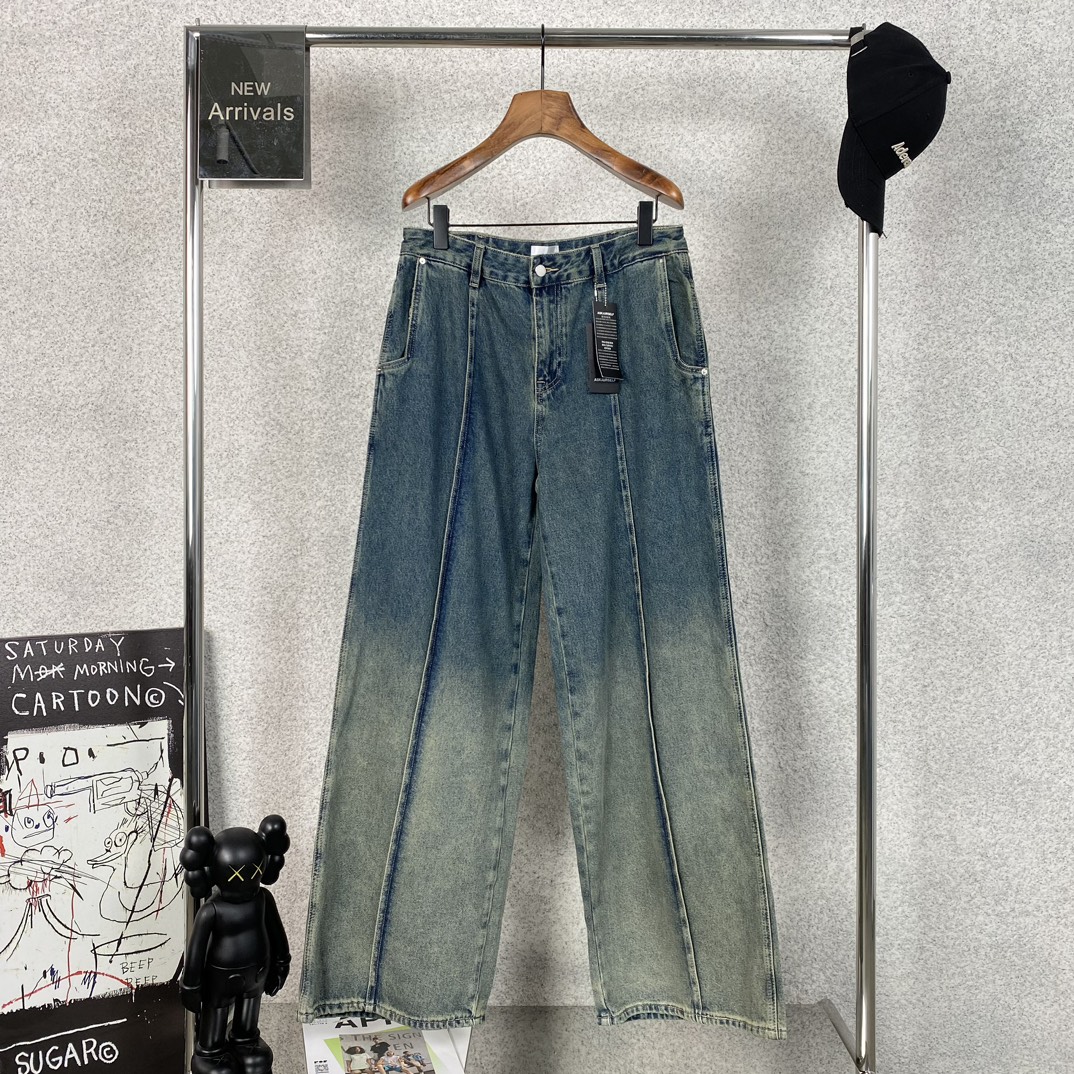 ASKYURSELF アスクユアセルフ デニム激安通販 デニム ジンーズ ズボン 筒形 ゆったり シンプル ブルー_4