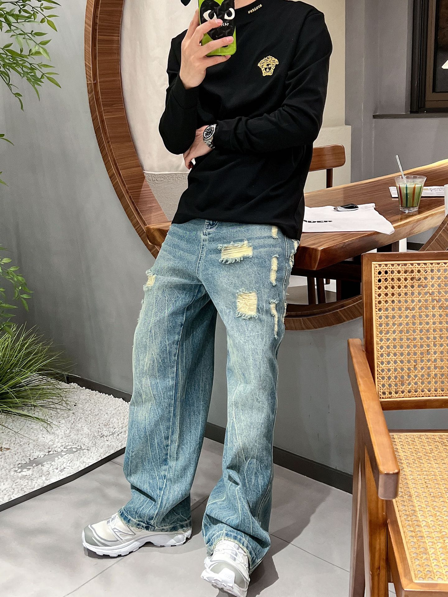 VERSACE激安大特価最新作の ヴェルサーチtシャツ激安通販 長袖 トップス 純綿 シンプル 人気 ブラック_7