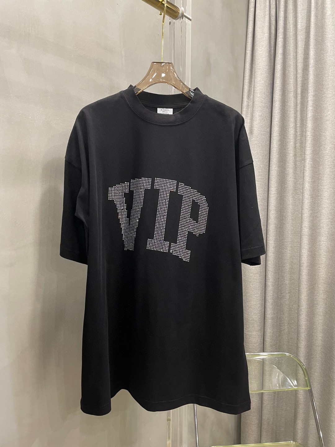夏新款 ヴェトモン tシャツ 新作コピー 純綿 トップス 短袖  ゆったり ダイヤモンド飾り ブラック_2