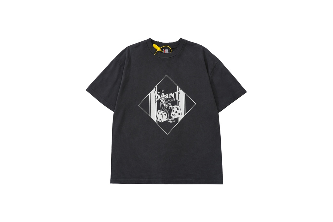 2024定番人気 セントマイケル コラボコピー プリント トップス 純綿Tシャツ 半袖 骰子プリント ブラック_1