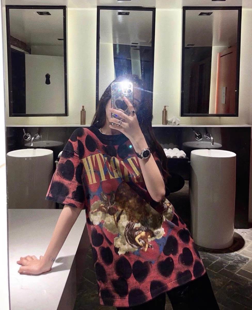 SAINTMICHAEL セントマイケル ルックコピー 柔らかい トップス 純綿tシャツ 半袖 プリント カラフル ブラック_1