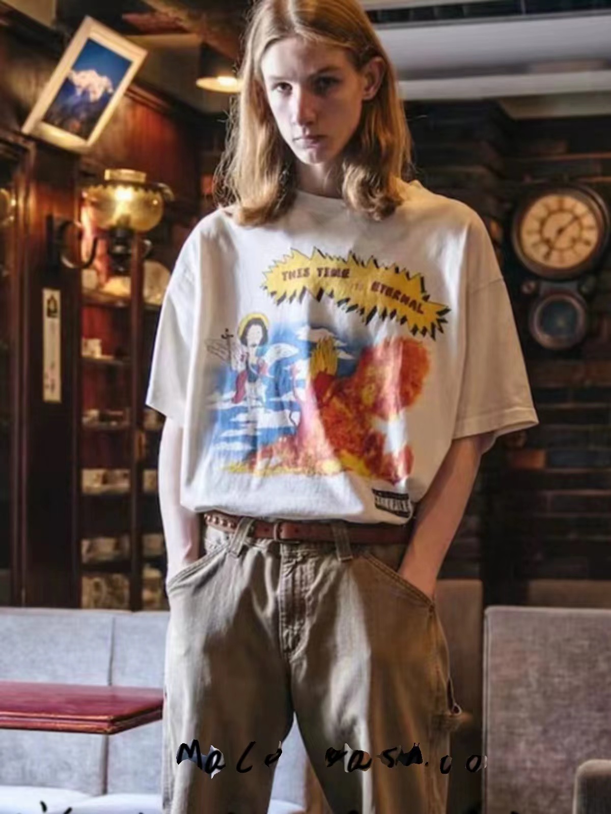 SAINTMICHAEL セントマイケル コムドットスーパーコピー 純綿 ゆたっり 短袖tシャツ 漫画プリント トップス  シンプル ホワイト_5