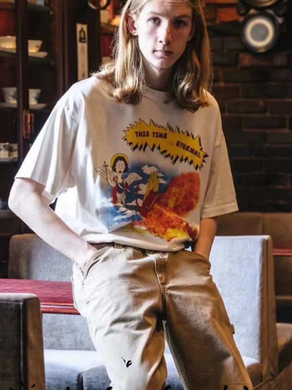 SAINTMICHAEL セントマイケル コムドットスーパーコピー 純綿 ゆたっり 短袖tシャツ 漫画プリント トップス  シンプル ホワイト_7