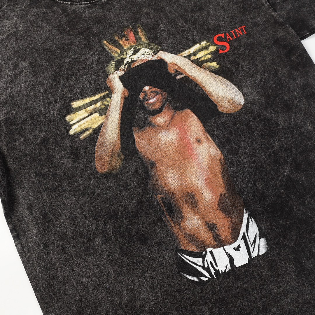 SAINTMICHAEL 人気セールHOT セントマイケルサイズ感ｎ級品 純綿 ゆたっり 短袖tシャツ プリント トップス カジュアル ブラック_4