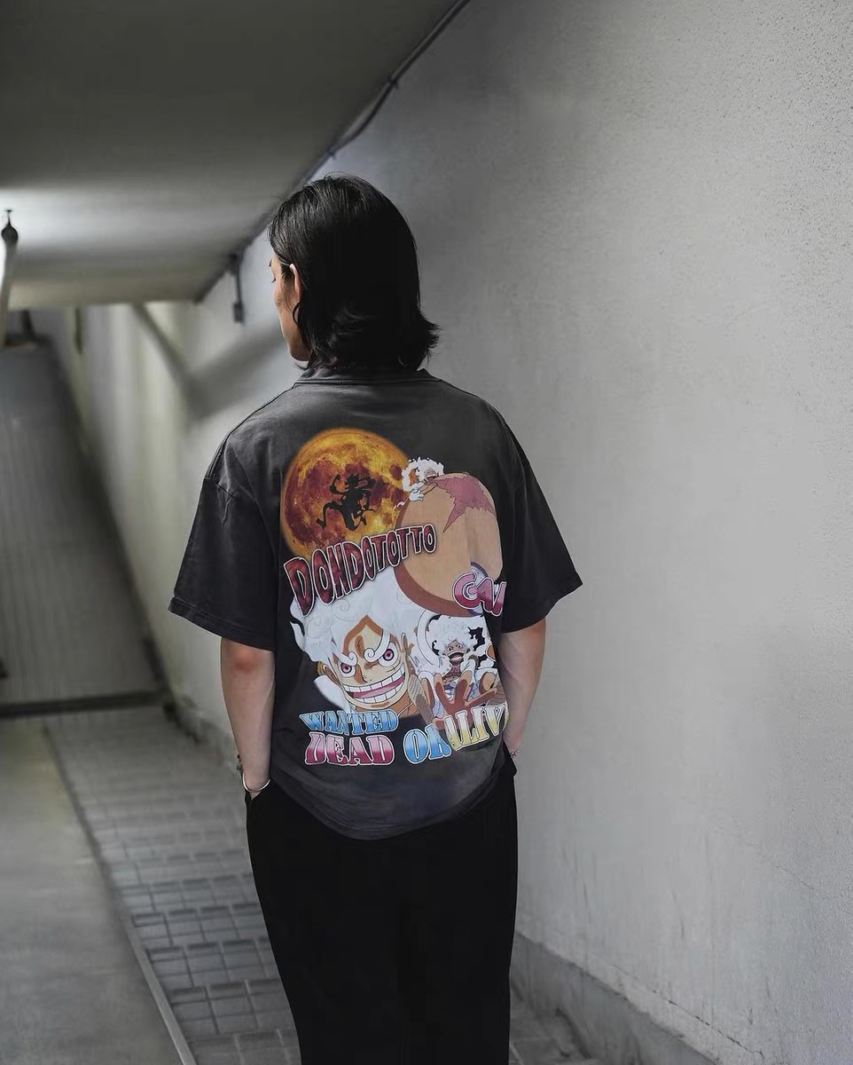 セントマイケル ルックｎ級品 夏服 ワンピース漫画プリント シンプル  純綿 トップス 半袖 カラフル 男女兼用 ブラック_10