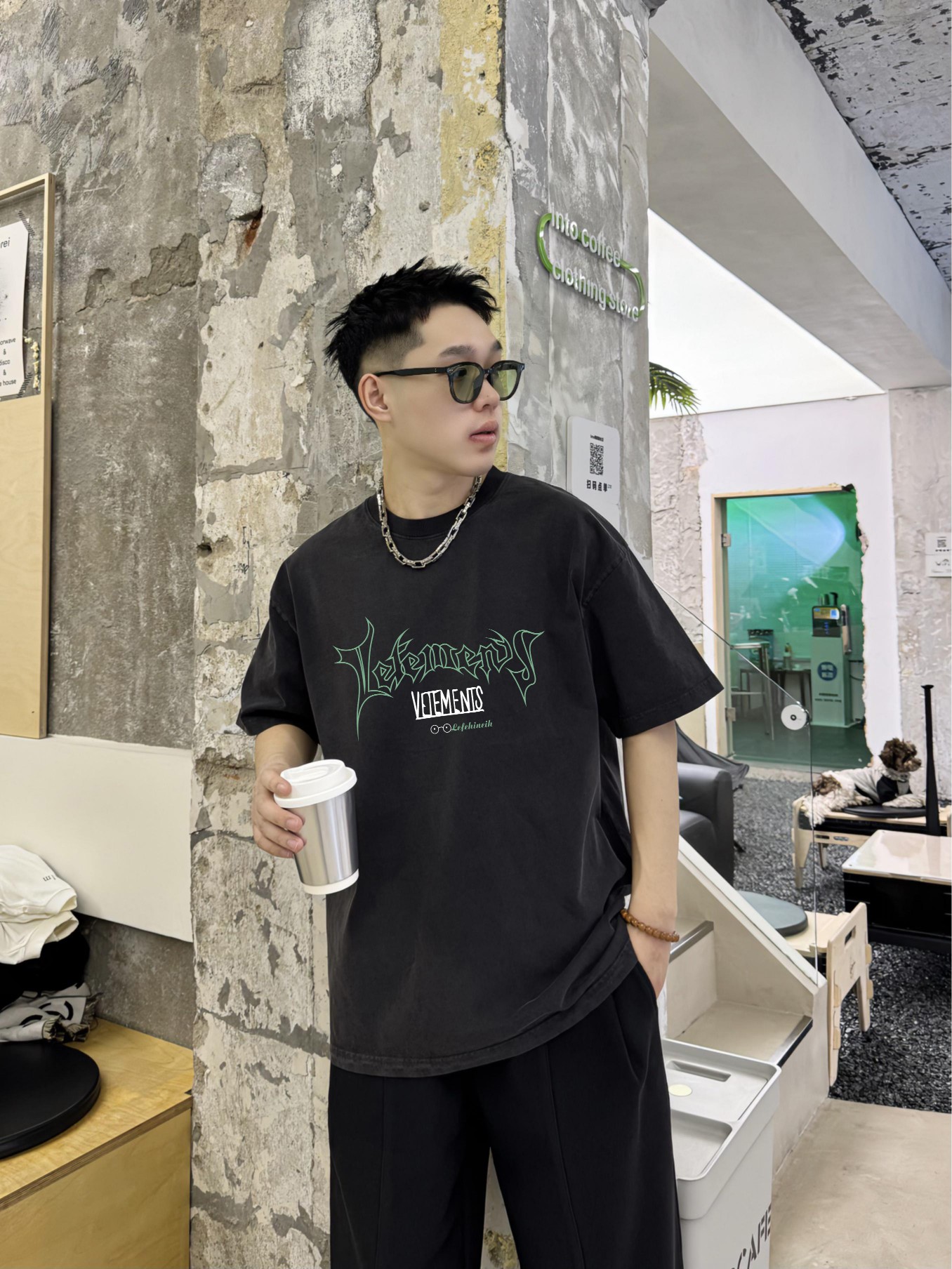 品質保証安い ヴェトモン tシャツ レディースコピー 純綿 トップス 短袖 プリント アメリカ風 シンプル 男女兼用 ブラック_2