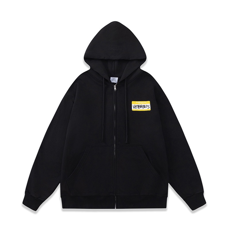 ヴェトモンパーカー偽物 純綿 トップス 長袖 プリント フード付き イエローロゴ 厚い 秋冬服 シンプル ブラック_1