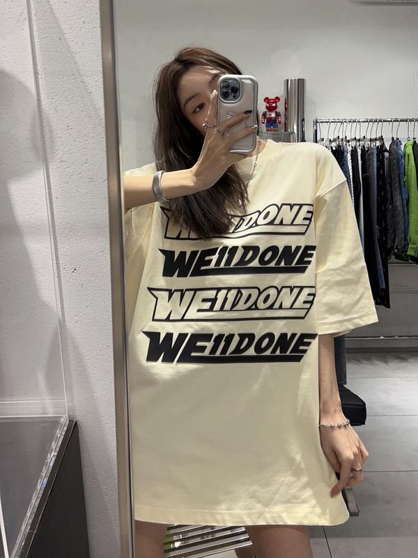 ウェルダン スウェット偽物 トップス 純綿Tシャツ ゆったり 四列二色の弾幕プリント 男女兼用 2色可選_1
