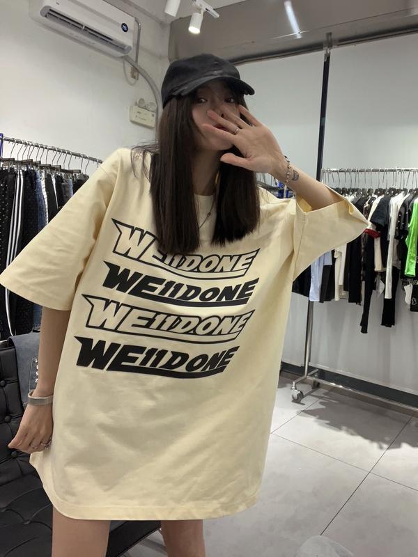 ウェルダン スウェット偽物 トップス 純綿Tシャツ ゆったり 四列二色の弾幕プリント 男女兼用 2色可選_2