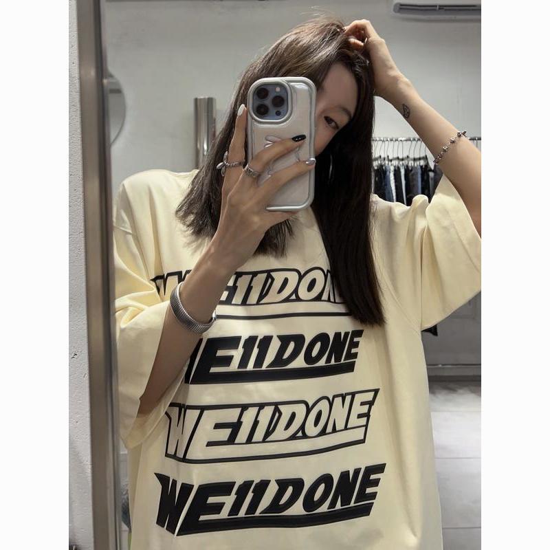 ウェルダン スウェット偽物 トップス 純綿Tシャツ ゆったり 四列二色の弾幕プリント 男女兼用 2色可選_3