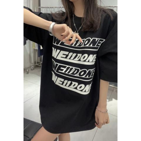 ウェルダン スウェット偽物 トップス 純綿Tシャツ ゆったり 四列二色の弾幕プリント 男女兼用 2色可選_5