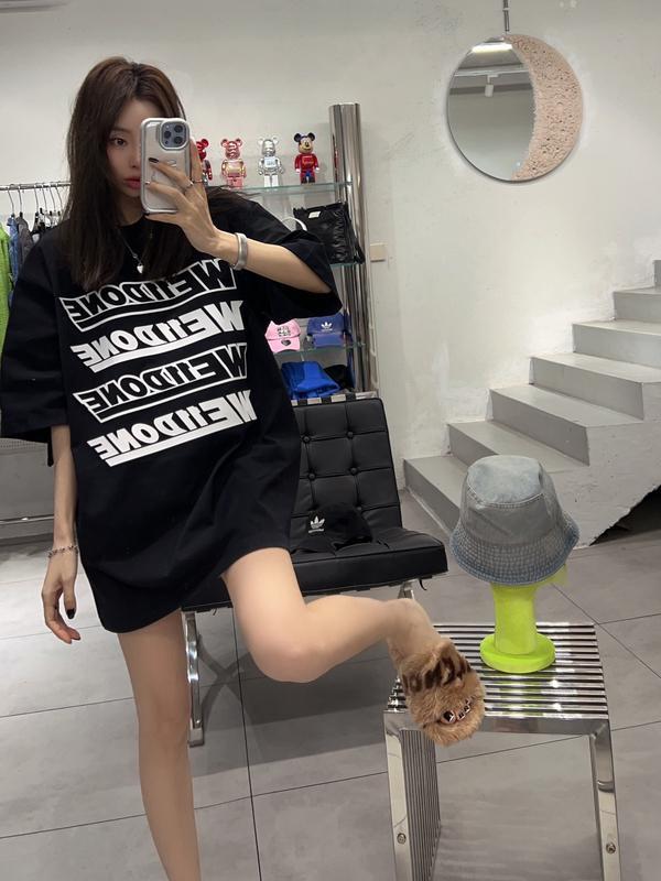 ウェルダン スウェット偽物 トップス 純綿Tシャツ ゆったり 四列二色の弾幕プリント 男女兼用 2色可選_6