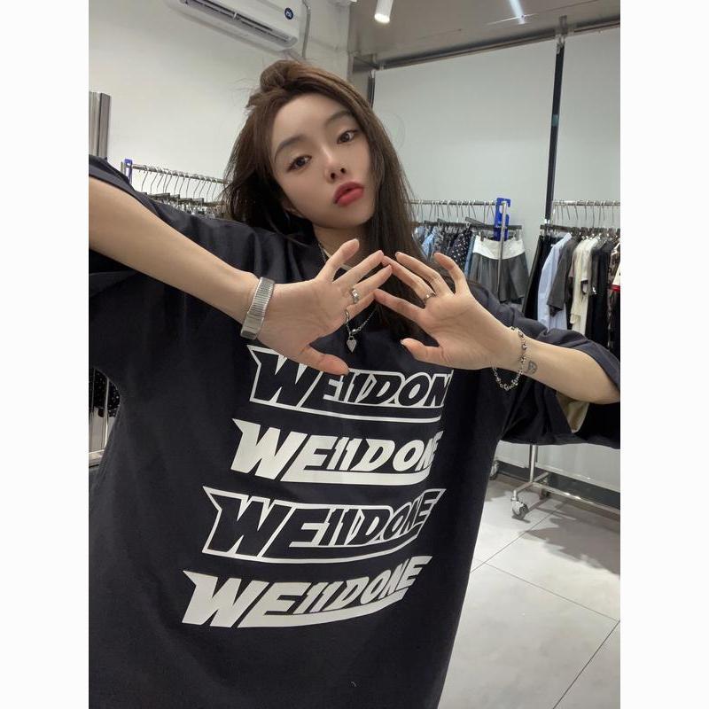 ウェルダン スウェット偽物 トップス 純綿Tシャツ ゆったり 四列二色の弾幕プリント 男女兼用 2色可選_8