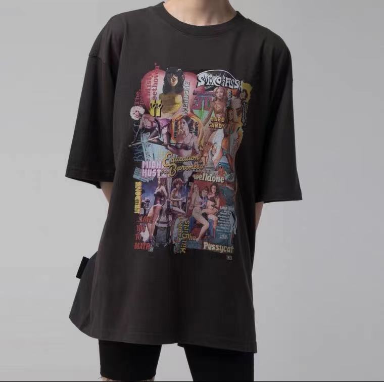 24年夏新款 ウェルダン英語コピー トップス 純綿Tシャツ ゆったり プリント ファッション 人気 ブラック_4