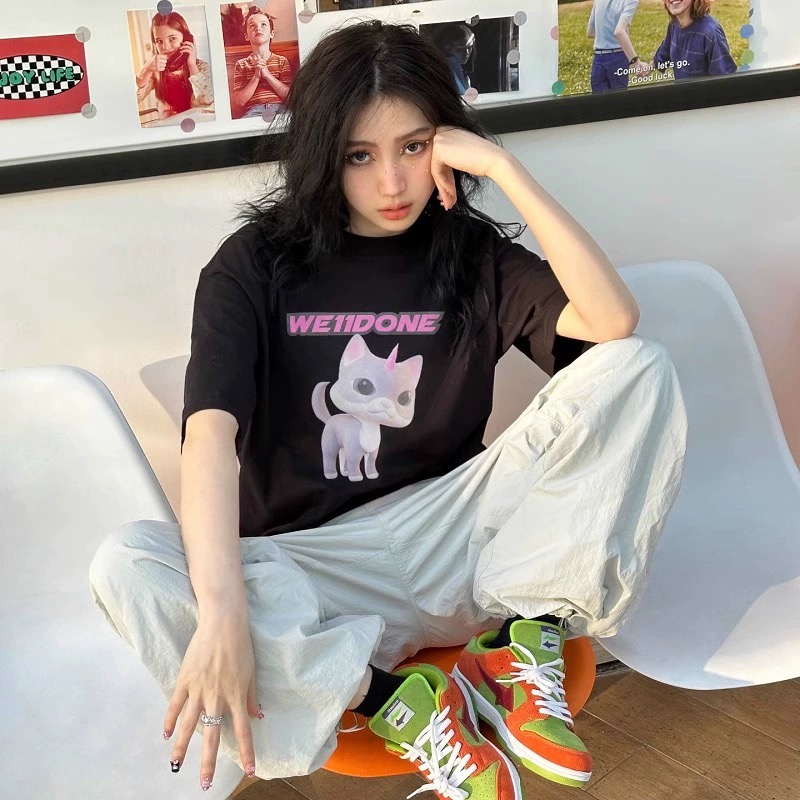 WE11DONE tシャツヘビーウェイトスーパーコピー トップス 純綿 猫のプリント カップル 大人気 シンプル 2色可選_1
