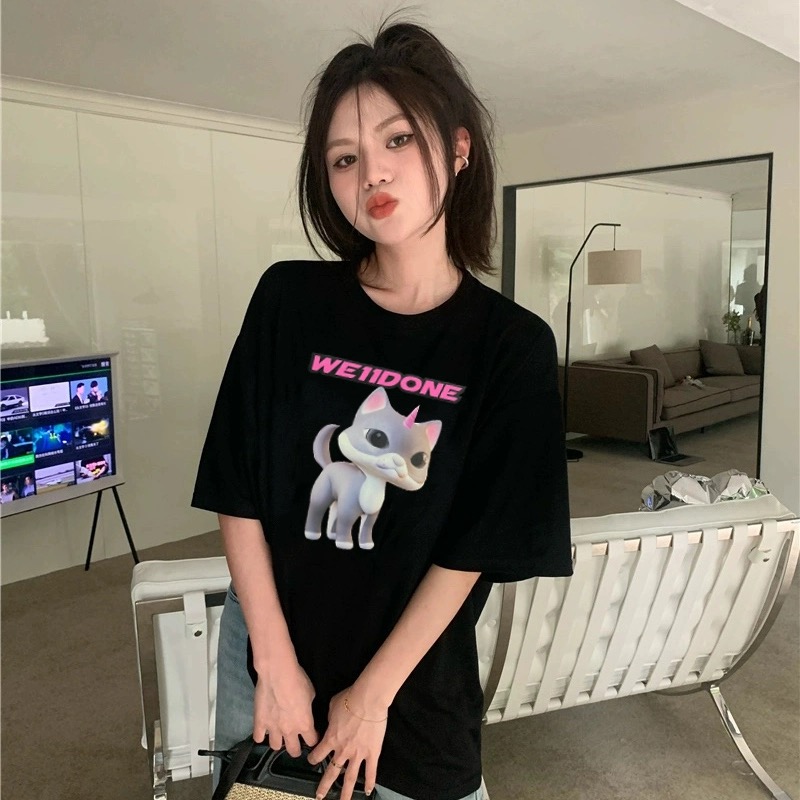 WE11DONE tシャツヘビーウェイトスーパーコピー トップス 純綿 猫のプリント カップル 大人気 シンプル 2色可選_2