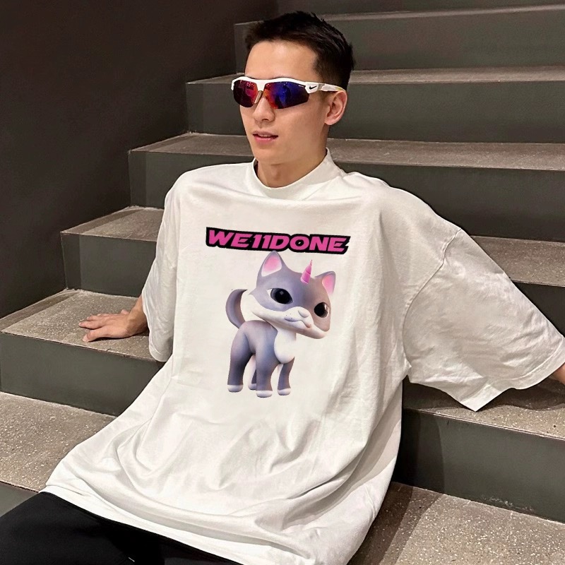 WE11DONE tシャツヘビーウェイトスーパーコピー トップス 純綿 猫のプリント カップル 大人気 シンプル 2色可選_3