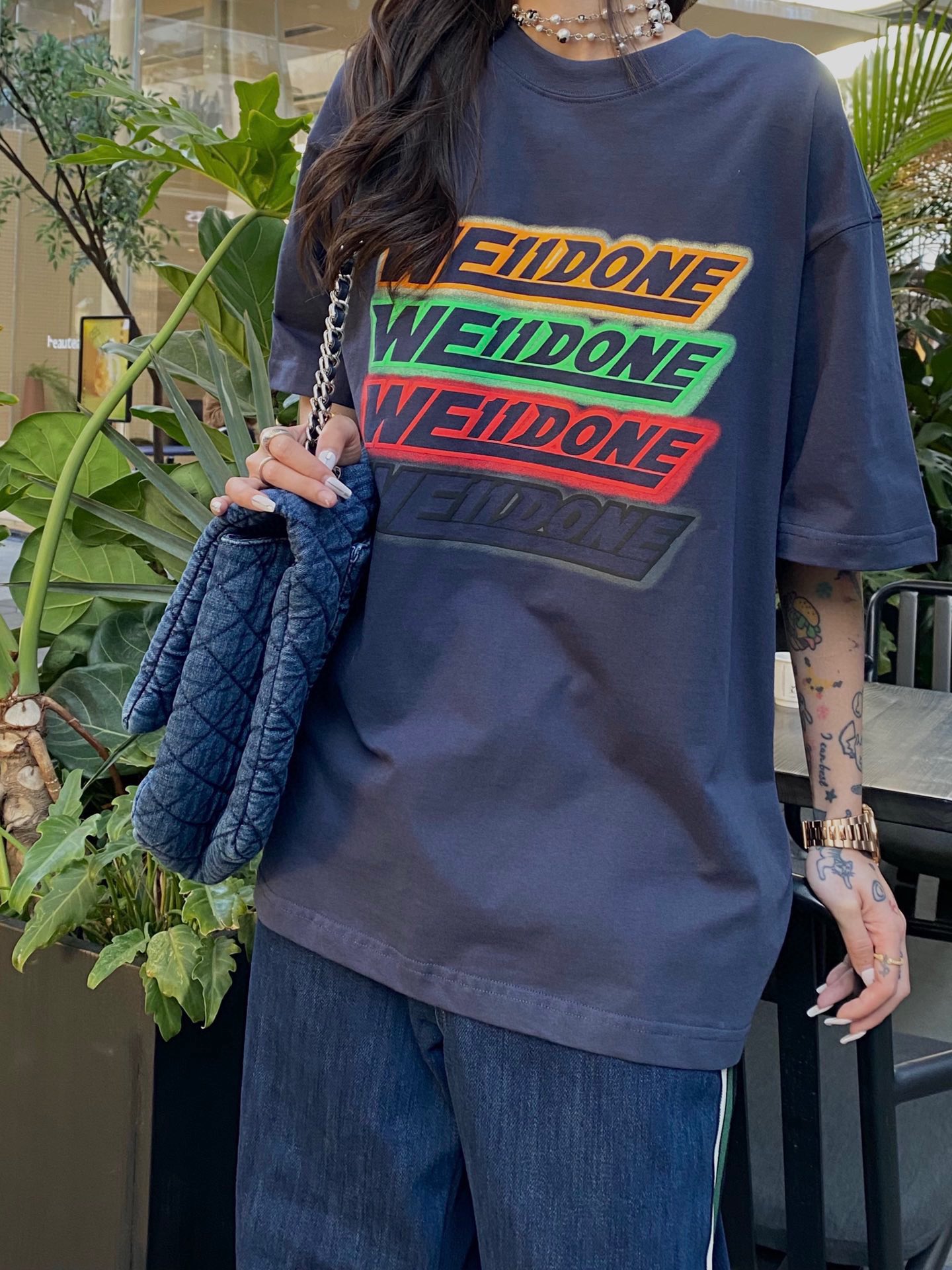 WE11DONE ウェルダン アパレルスーパーコピー トップス 純綿tシャツ 品質保証 プリント ゆったり ブルー_2