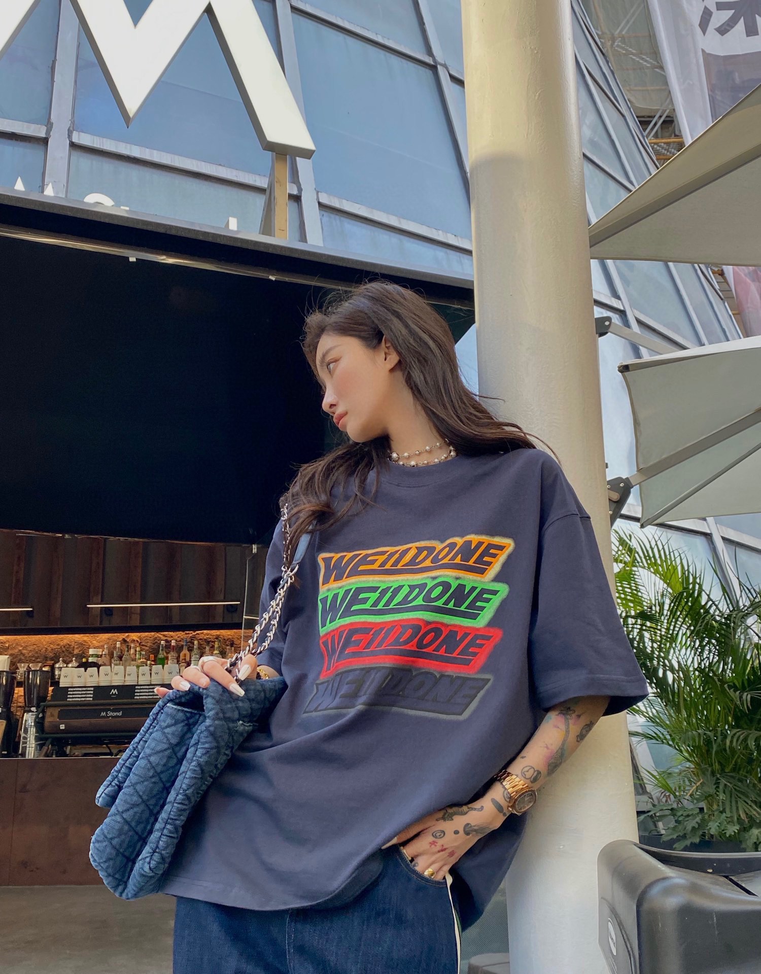 WE11DONE ウェルダン アパレルスーパーコピー トップス 純綿tシャツ 品質保証 プリント ゆったり ブルー_4