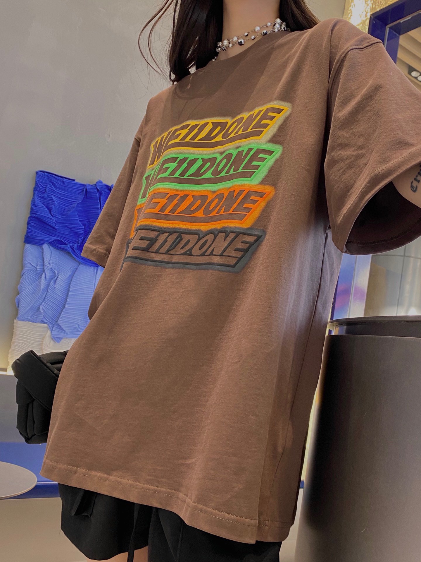 WE11DONE ウエルダンの意味コピー トップス 純綿tシャツ 品質保証 プリント ゆったり コーヒー色_2