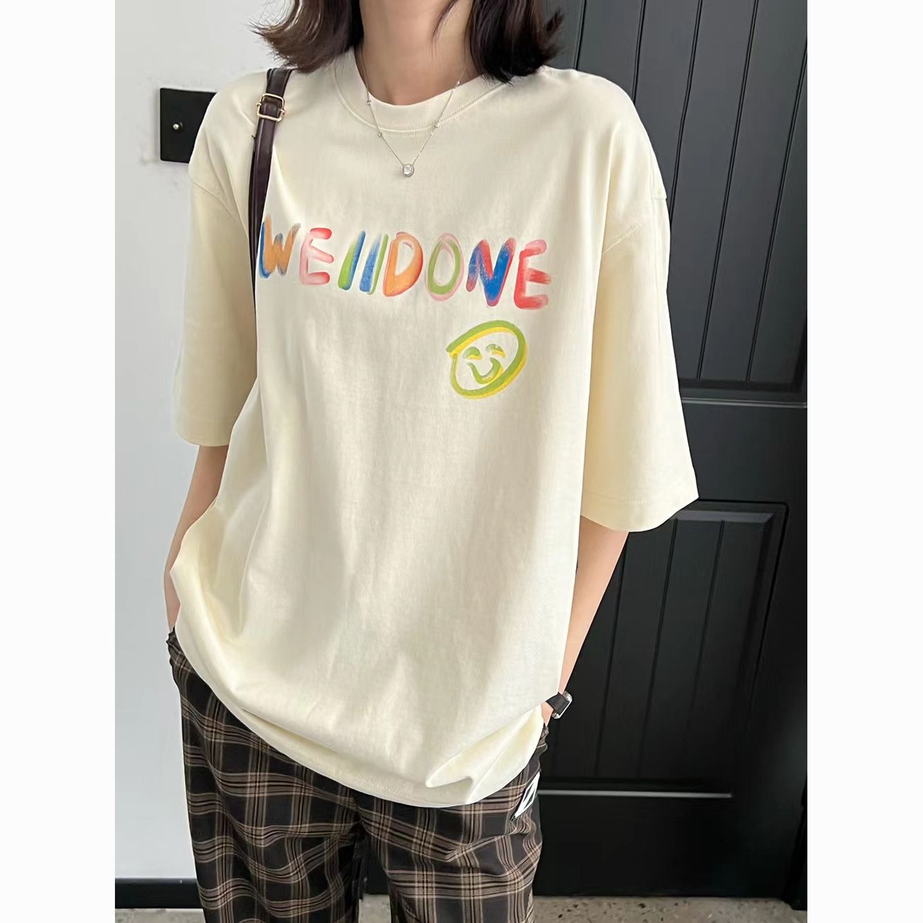 WE11DONE ウェルダン ネックレス偽物 純綿Tシャツ トップス 半袖 カラフルロゴ 新商品 シンプル 2色可選_4
