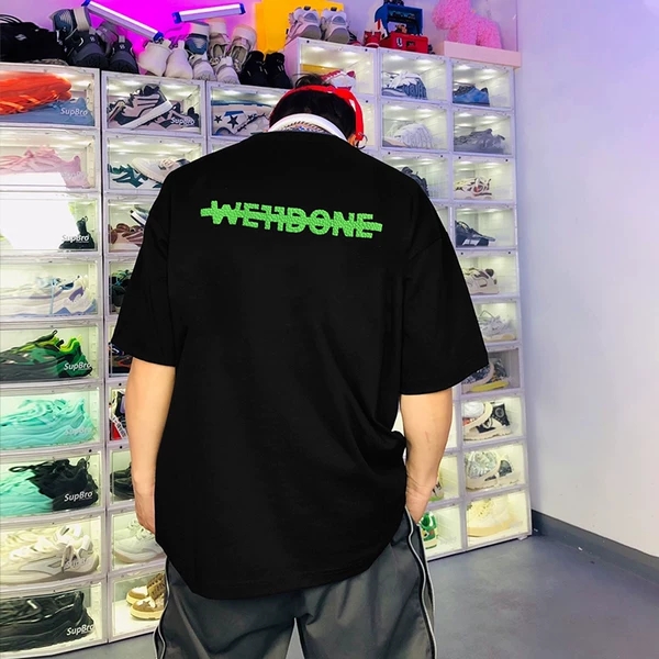 WE11DONE 最安値人気 ウエルダンの意味激安通販 蛍光ロゴプリント 純綿Tシャツ トップス ファッション 2色可選_2
