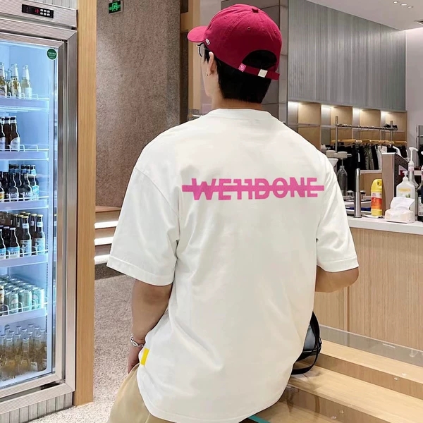 WE11DONE 最安値人気 ウエルダンの意味激安通販 蛍光ロゴプリント 純綿Tシャツ トップス ファッション 2色可選_3