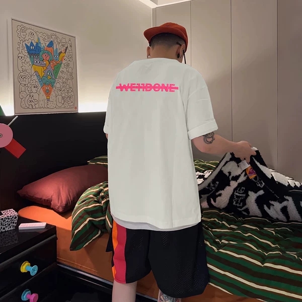 WE11DONE 最安値人気 ウエルダンの意味激安通販 蛍光ロゴプリント 純綿Tシャツ トップス ファッション 2色可選_4