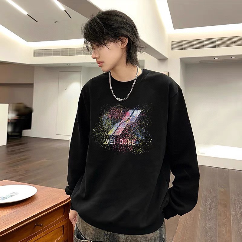 WE11DONE ウェルダンパーカースーパーコピー 人気新品 トップス 丸首 プリント 日常服 長袖 ブラック_1