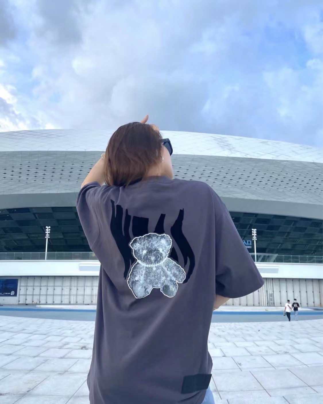 WE11DONE ウェルダン tシャツスーパーコピー トップス tシャツ 100%綿 半袖 蛍光熊プリント 通学 フワフワ 人気商品 グレイ_4