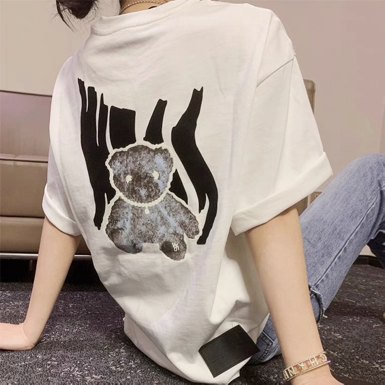 WE11DONE ウェルダン アパレルコピー トップス tシャツ 100%綿 半袖 蛍光熊プリント 通学 フワフワ 人気商品 ホワイト_2