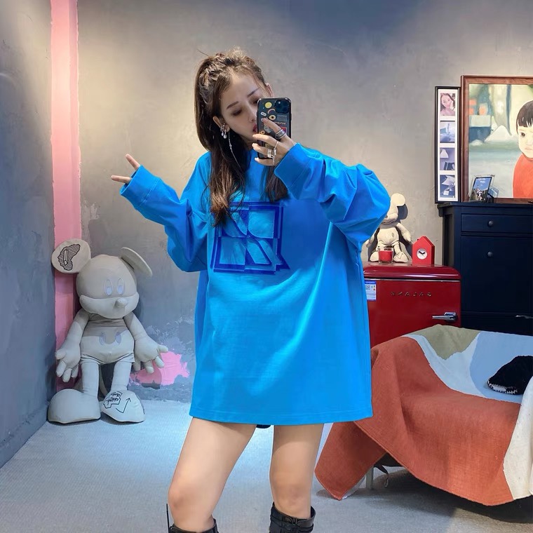 WE11DONE 品質保証安い ウェルカムヘル tシャツコピー 長袖tシャツ 純綿 柔らかい トップス 四角ロゴプリント ブルー_3