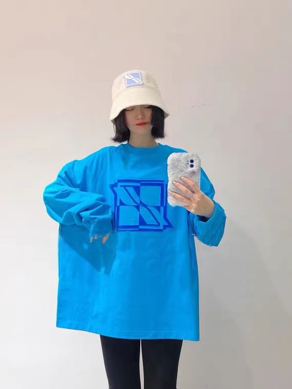 WE11DONE 品質保証安い ウェルカムヘル tシャツコピー 長袖tシャツ 純綿 柔らかい トップス 四角ロゴプリント ブルー_4