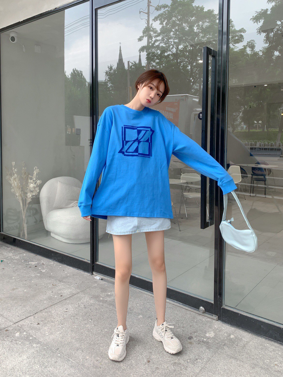 WE11DONE 品質保証安い ウェルカムヘル tシャツコピー 長袖tシャツ 純綿 柔らかい トップス 四角ロゴプリント ブルー_6