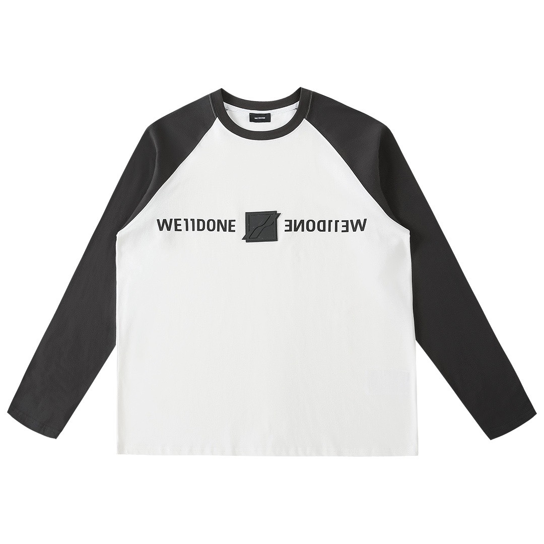 WE11DONE 抜群な存在感 ウェアハウス 800 シルエット偽物 長袖 tシャツ 純綿トップス 段だら ロゴプリント ホワイト_1